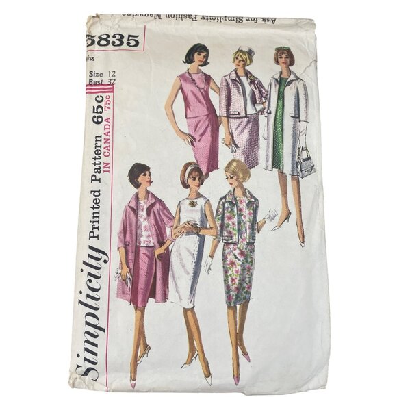 60s Simplicity 5835 Misses Sewing Pattern Size 12 Dress Blouse Skirt Jacket Coat - Picture 1 of 7